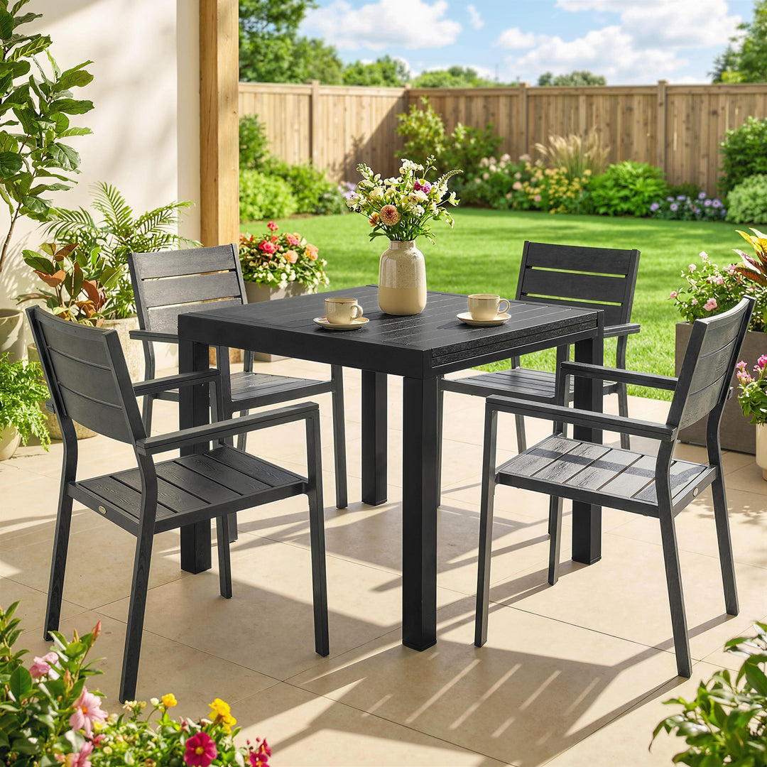 Extending Garden Table for 4-6, Aluminium Outdoor Dining Table with Fa