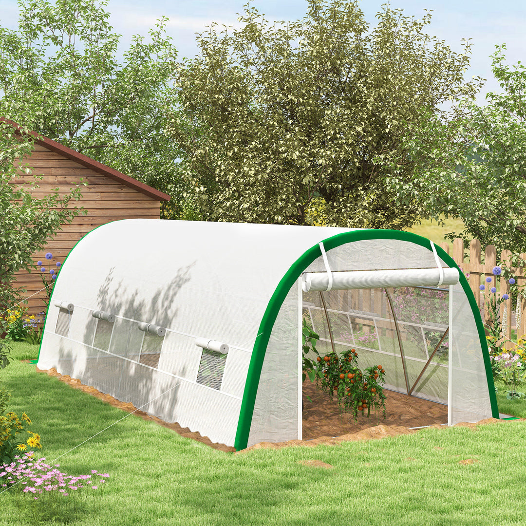 Walk-in Polytunnel Greenhouse Tunnel Warm House Tent with Zipped Doors, 8 Mesh Windows, PE Cover, 6 x 3 m