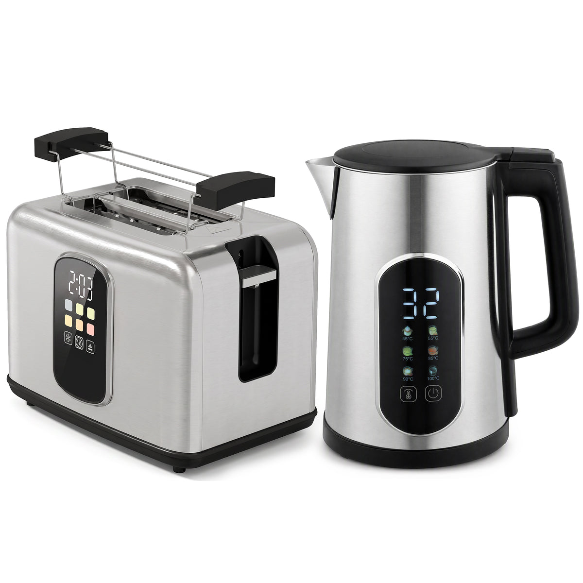 Kettle and Toaster Set with LED Touch Screen, Kettle with Strix - Silver