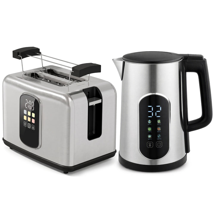 Kettle and Toaster Set with LED Touch Screen, Kettle with Strix - Silver