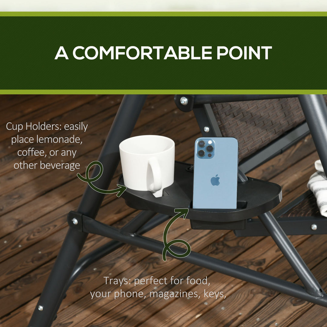 Outsunny 3 Seater Swing Chair, Garden Swing Seat Bench with Adjustable Canopy, Rattan Seat, and Steel Frame for Patio, Yard