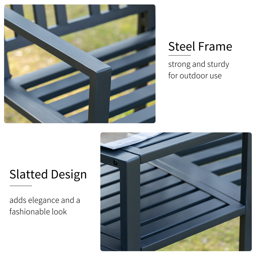 2 Seat Garden Chair Bench Loveseats Jack and Jill Seat w/Coffee Table Slatted Design Patio Yard