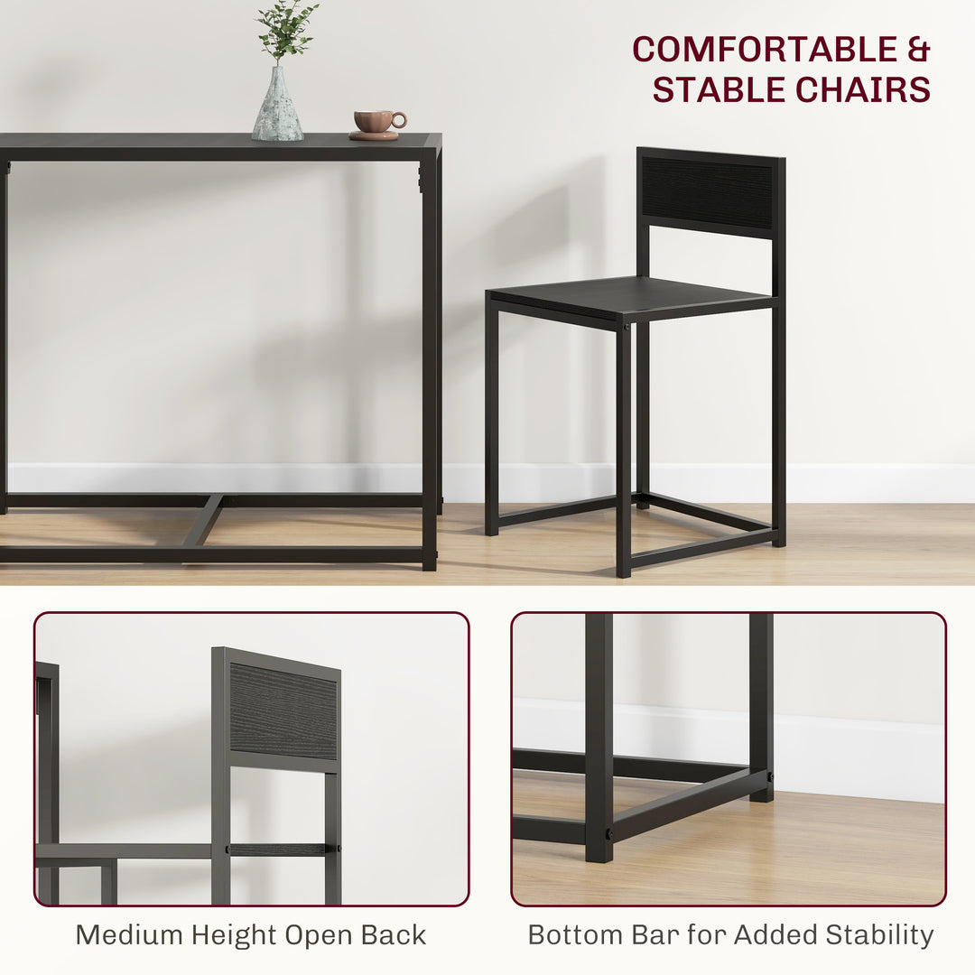 Dining Table and Chairs Set 2, Dining Room Sets, Rectangular Space Saving Table and 2 Chairs for Compact Kitchens, Steel Frame, Black