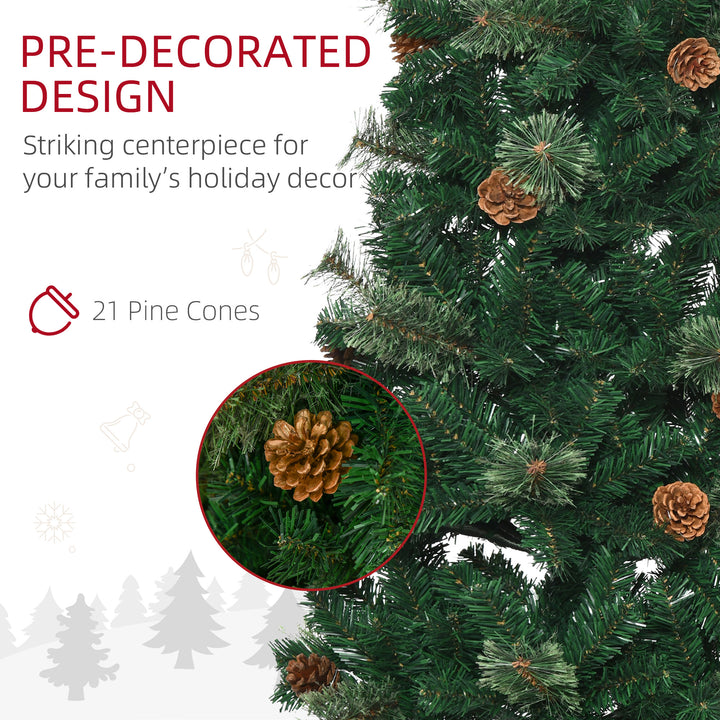 5.5FT Tall Pencil Slim Artificial Christmas Tree with Realistic Branches, Tip Count and Pine Cones, Pine Needles Tree, Xmas Decoration, Green