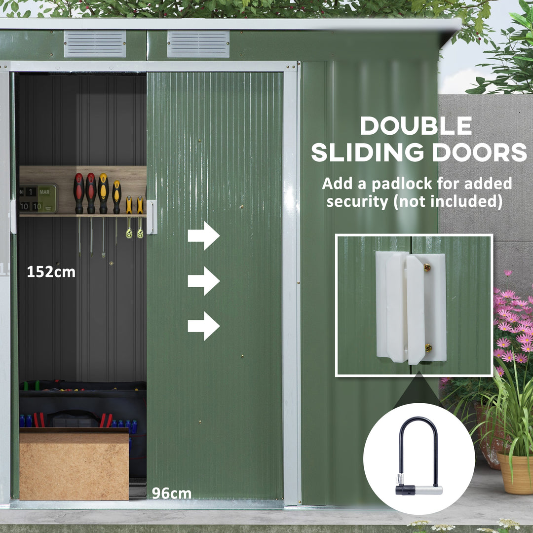 7 x 4ft Galvanised Steel Garden Shed, with Foundation Kit - Green