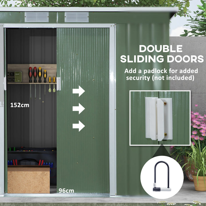 7 x 4ft Galvanised Steel Garden Shed, with Foundation Kit - Green