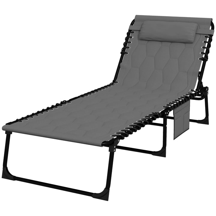 Outsunny Foldable Sun Lounger with 5-level Reclining Back, Outdoor Tanning Chair w/ Padded Seat, Outdoor Sun Lounger with Side Pocket | Aosom UK