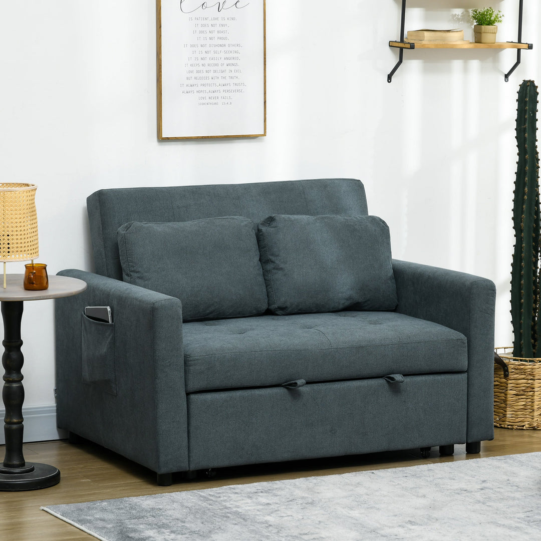 Loveseat Sofa Bed, Convertible Bed Settee with 2 Cushions, Side Pockets for Living Room