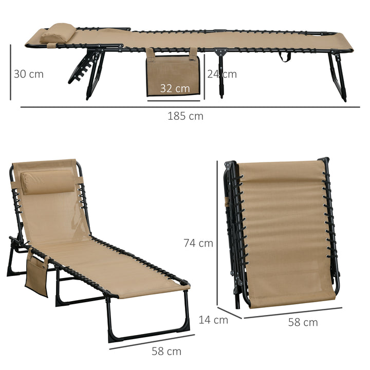 Outsunny Portable Sun Lounger, Folding Camping Bed Cot, Reclining Lounge Chair 5