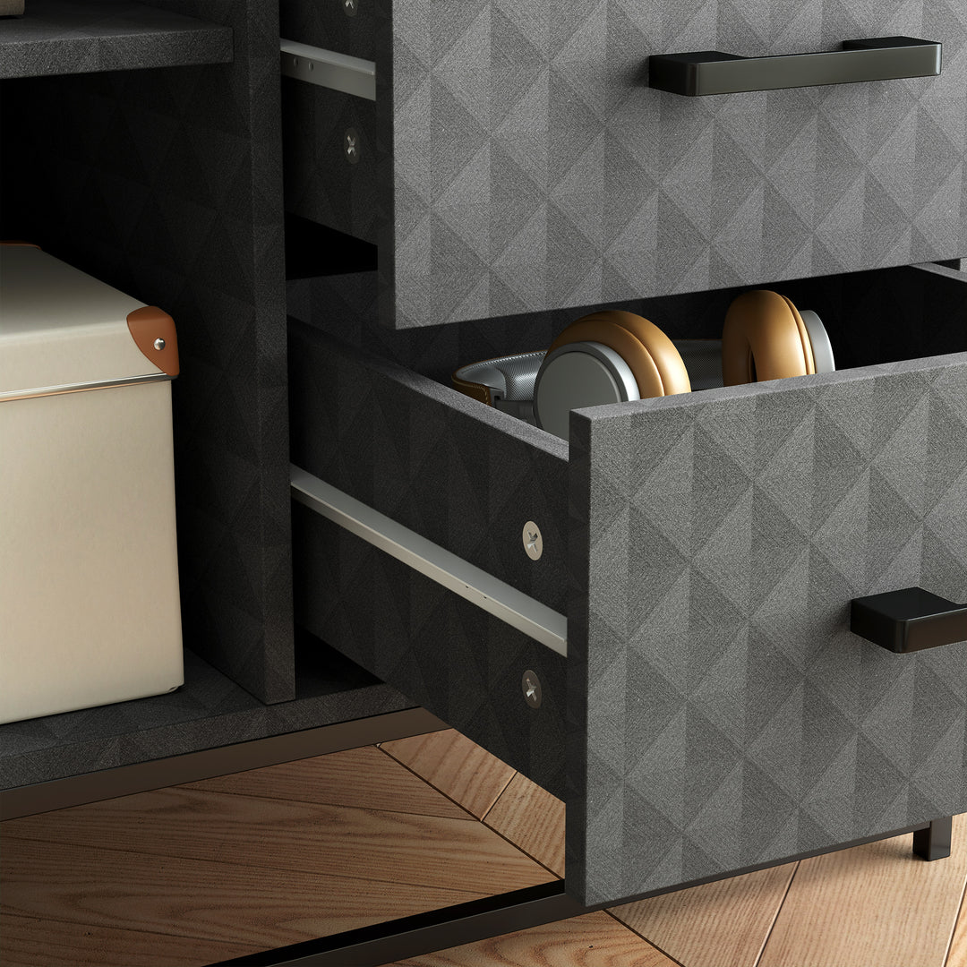 Sideboard with Adjustable Shelf, Freestanding Sideboard Storage Cabinet with Open Compartment and 2 Drawers, Grey