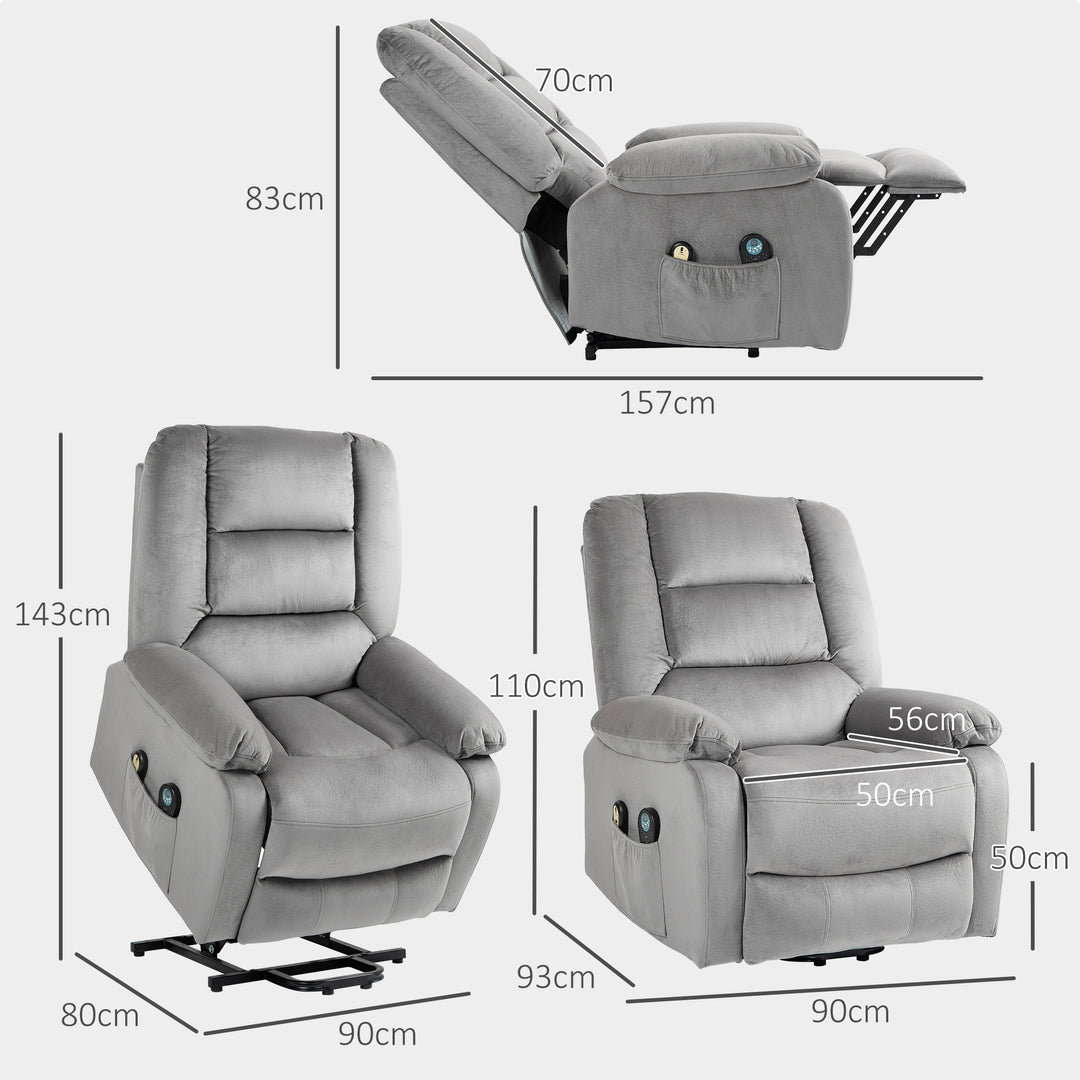 HOMCOM Electric Riser and Recliner Chair with Vibration Massage, Heat, Side Pocket, Grey