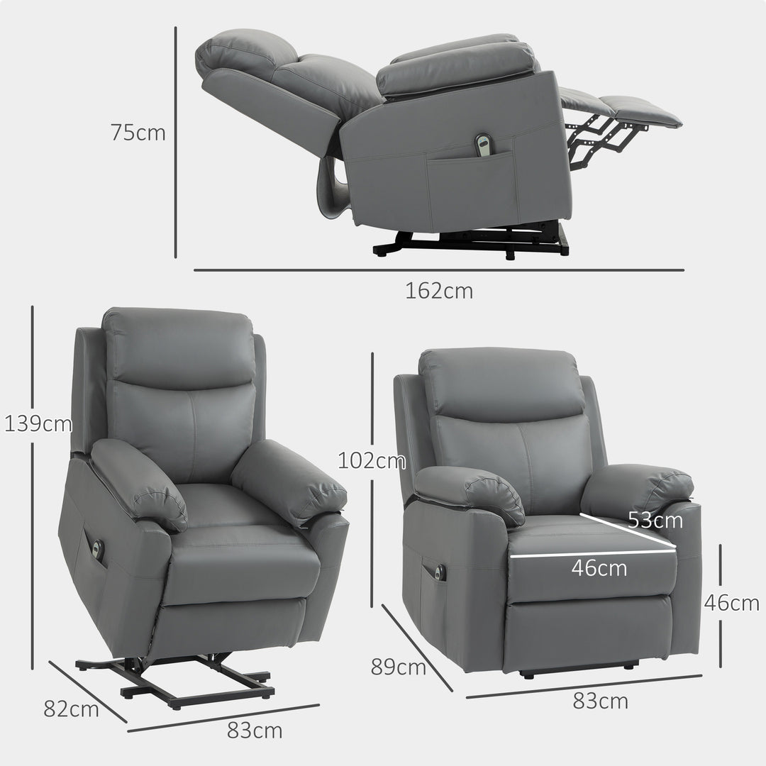 Faux Leather 70° Electric Riser Recliner Chair, Charcoal Grey