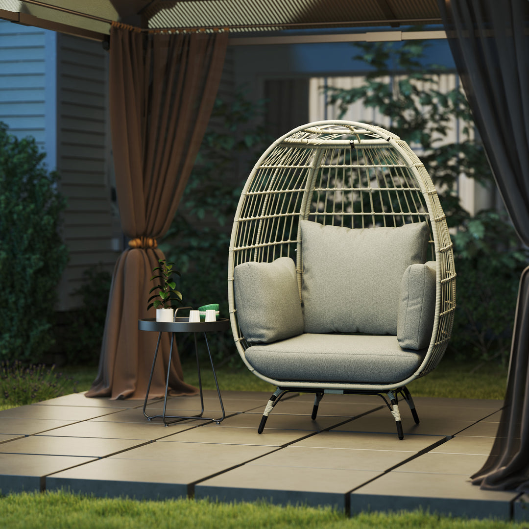 Rattan Egg Chair with Cushions and Pillows, Charcoal Grey