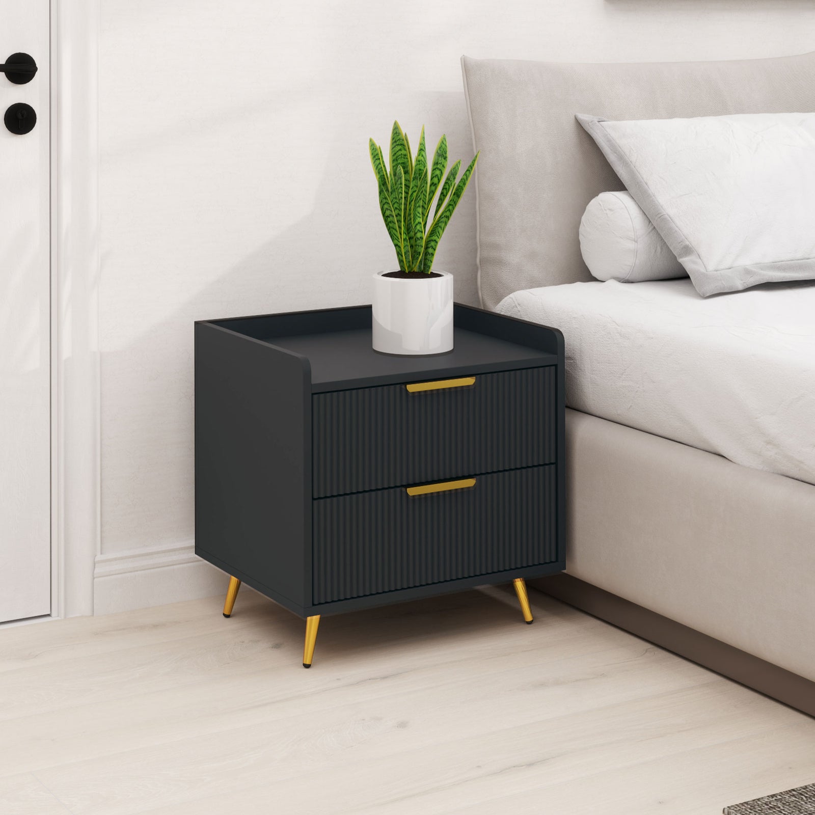 Elegant Two-Drawer Bedside Table - Black