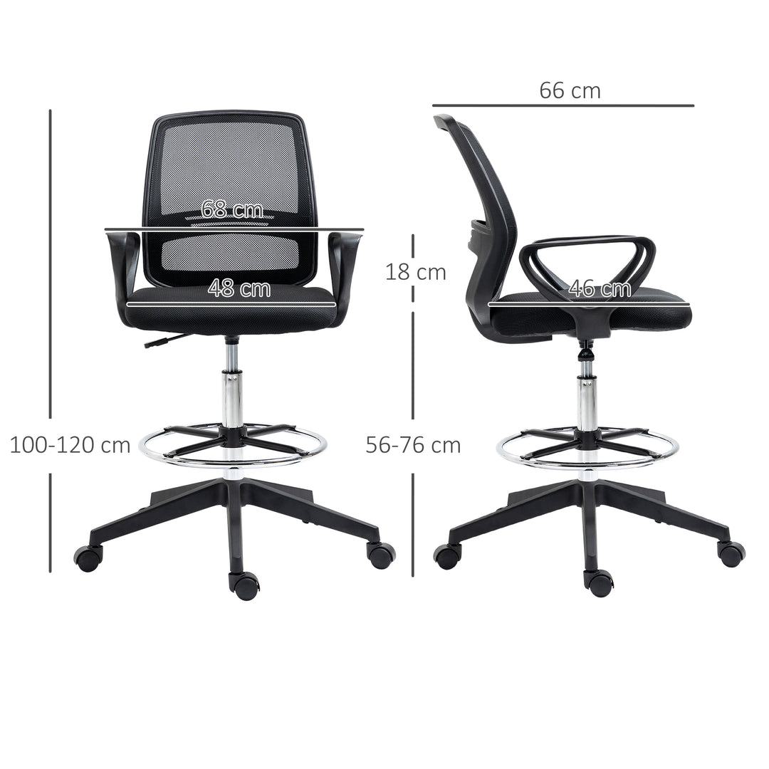 Ergonomic Mesh Back Draughtsman Chair, Tall Standing Desk Chair with Adjustable Height and Footrest 360° Swivel, Black