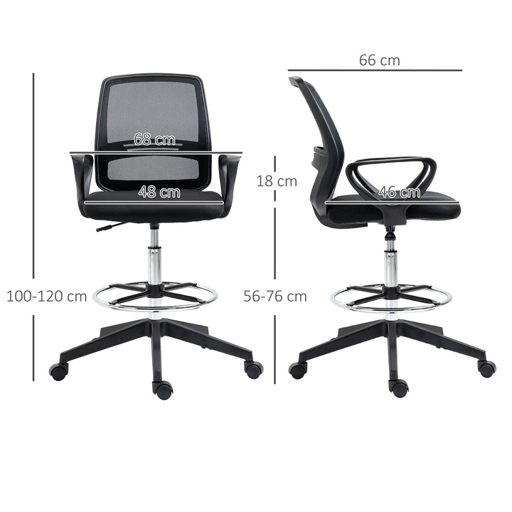Ergonomic Mesh Back Draughtsman Chair, Tall Standing Desk Chair with Adjustable Height and Footrest 360° Swivel, Black