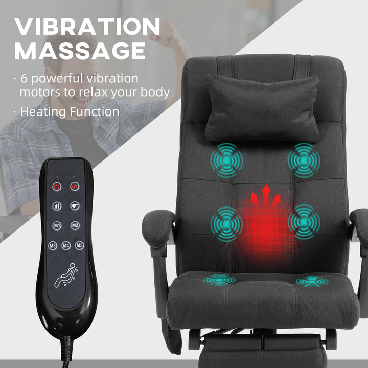 Office Chair with 6-point Vibration Massage and Heat, Computer Chair with Adjustable Height, Head Pillow, Footrest for Home, Black