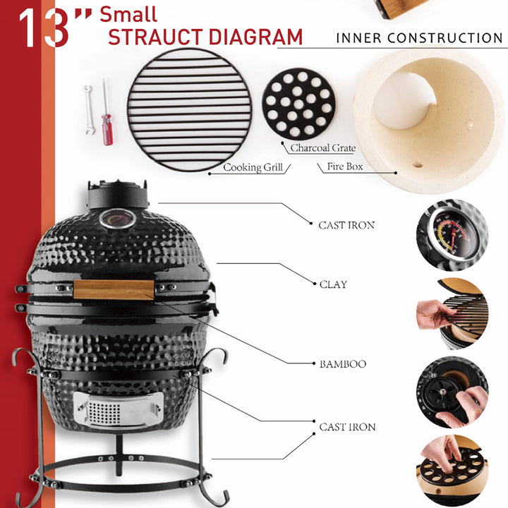 Outsunny Charcoal Grill Ceramic BBQ Grill Smoker Oven Japanese Egg Barbecue