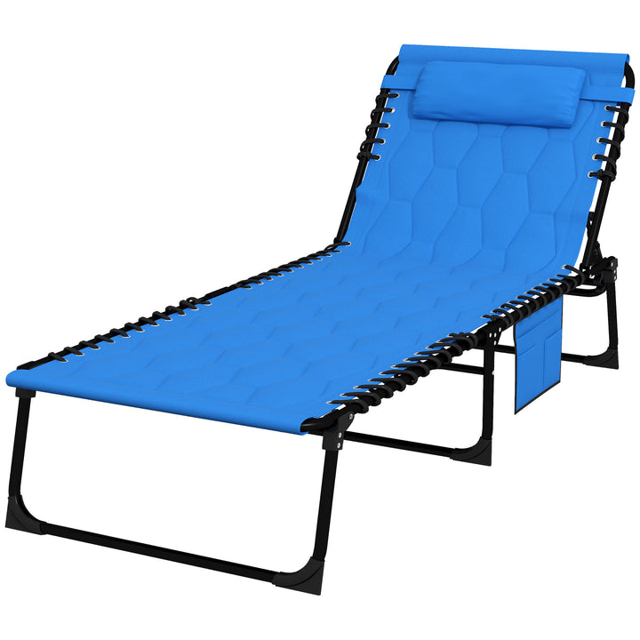 Outsunny Sun Lounger, Foldable with 5-Level Reclining Back, Padded Seat & Side Pocket, Outdoor Tanning Chair | Aosom UK