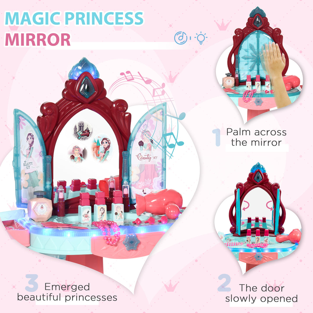 MCL 31 Piece Kids Dressing Playset, with Magical Princess Mirror, Light and Sound - Pink and Blue
