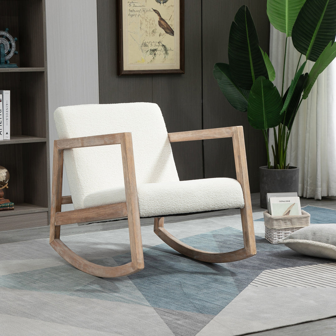 Rocking Chair, Upholstered Sofa Armchair with Cushion and Wood Base - view 2