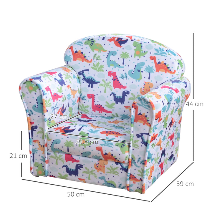 HOMCOM Children Armchair Kids Sofa Tub Chair Seat Cartoon Dinosaur Pattern Bedroom Flannel Wooden Frame Non-slip Playroom Seater | Aosom UK