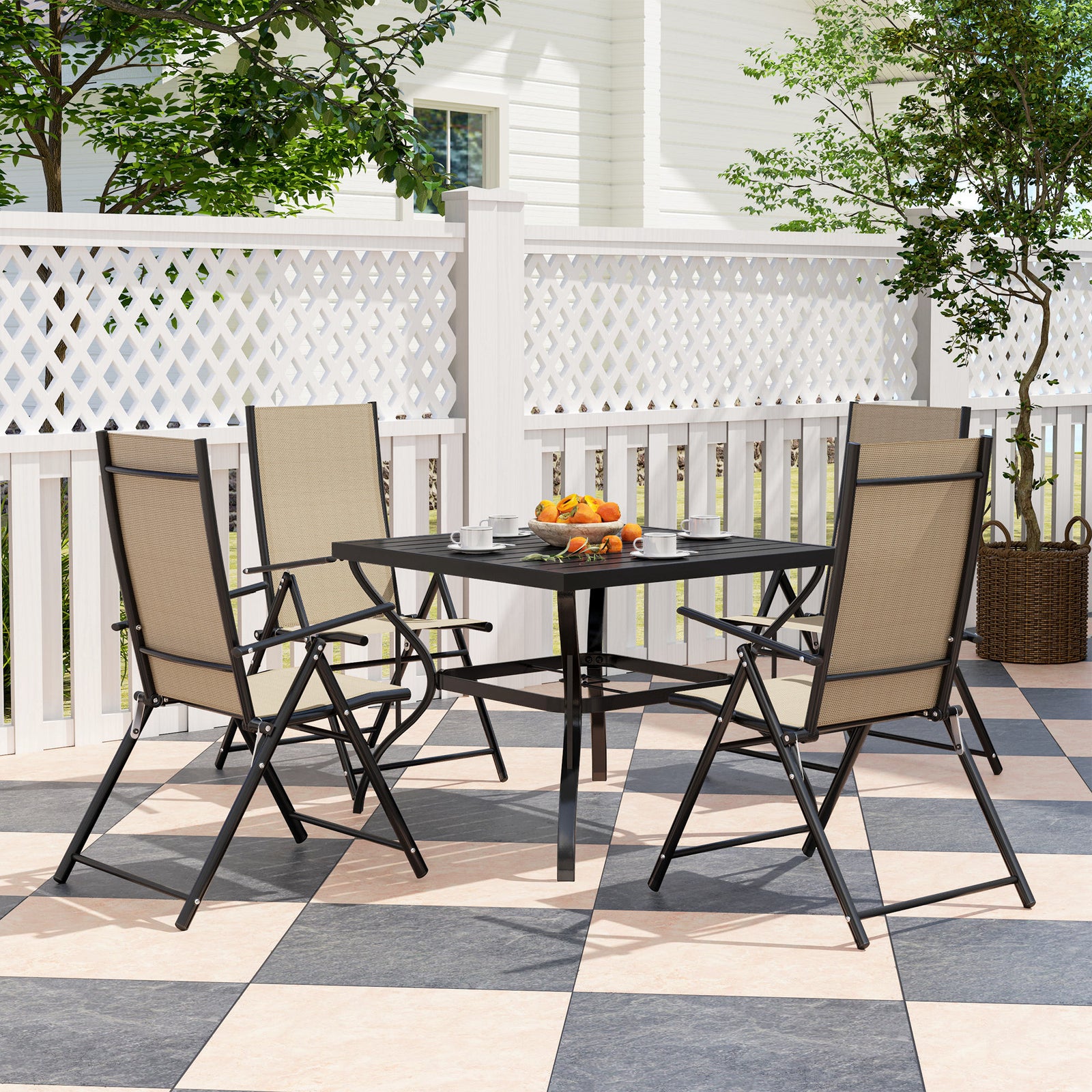 Five-Piece Steel Frame Patio Set - Khaki/Black