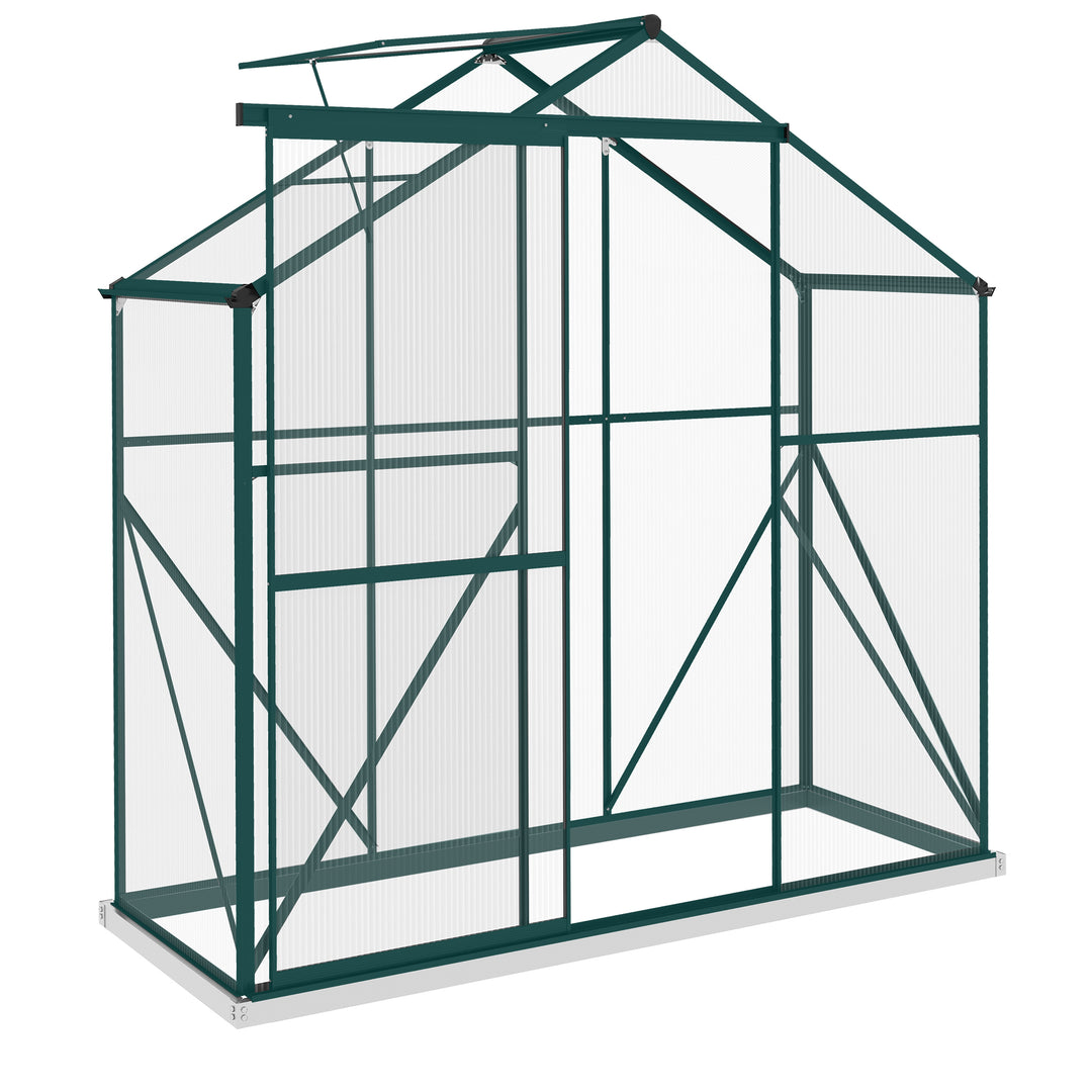 6 x 2.5ft Polycarbonate Greenhouse Walk-In Green House with Rain Gutter, Sliding Door, Window, Foundation, Green