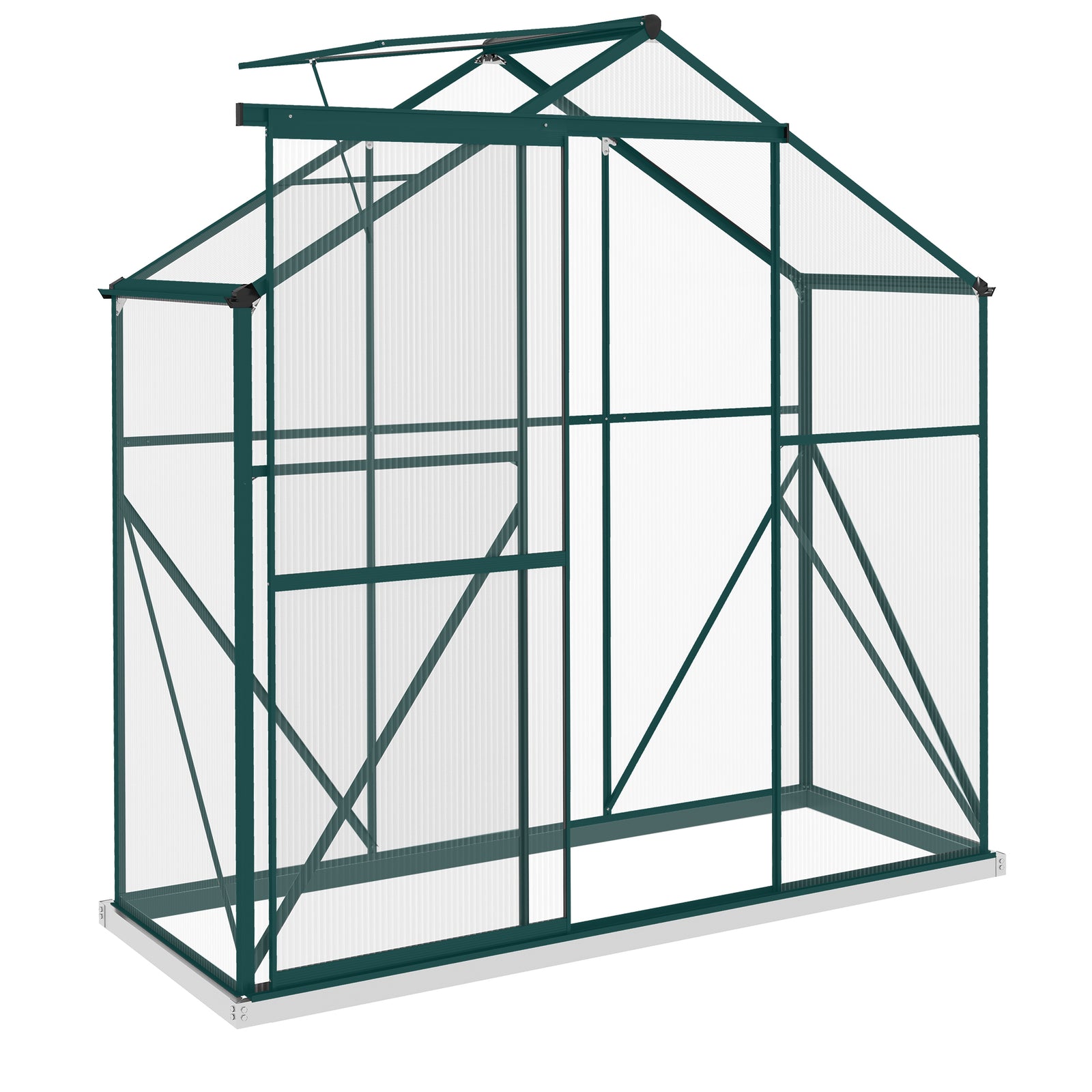6 x 2.5ft Polycarbonate Greenhouse Walk-In Green House with Rain Gutter, Sliding Door, Window, Foundation, Green