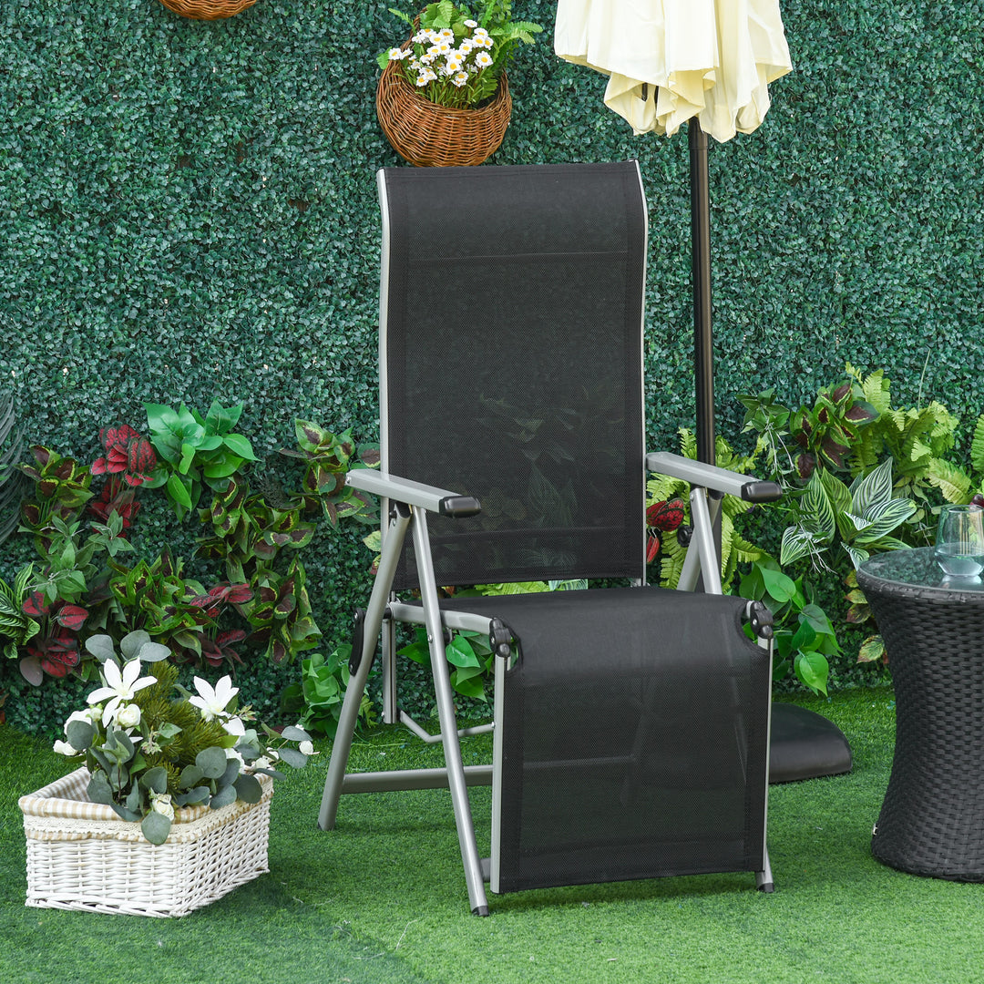 Outdoor Sun Lounger 10-Position Adjustable Texteline Folding Reclining Chairs with Footrest for Patio Garden, Black