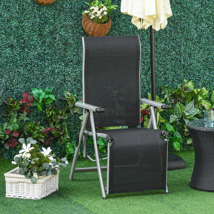 Outdoor Sun Lounger 10-Position Adjustable Texteline Folding Reclining Chairs with Footrest for Patio Garden, Black