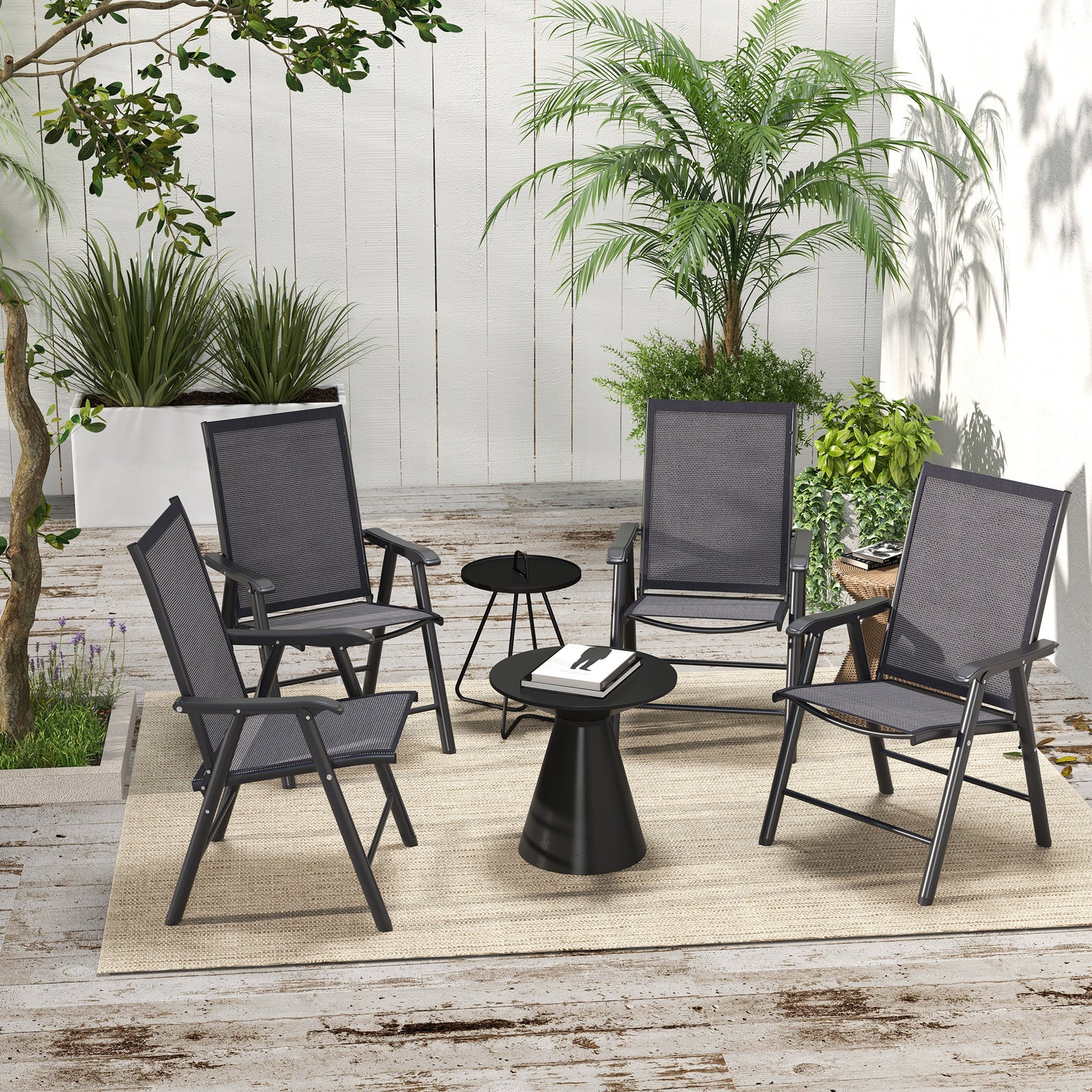 Set of Four Folding Garden Chairs - Charcoal Grey