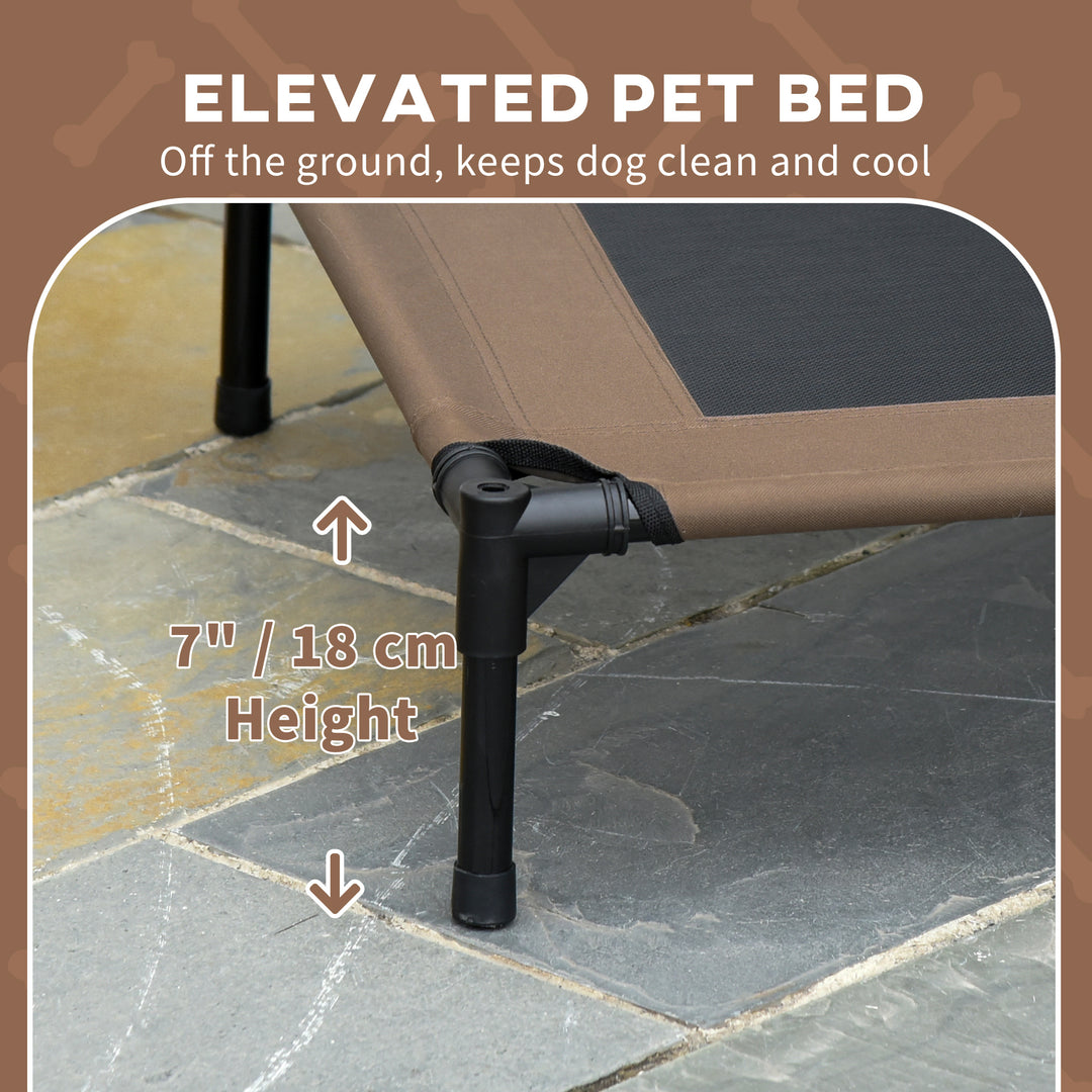 Raised Dog Bed Waterproof Elevated Pet Cot with Breathable Mesh UV Protection Canopy Brown, for Medium Dogs, 76 x 61 x 73cm