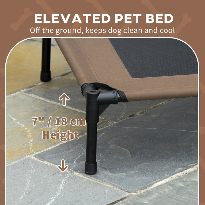 Raised Dog Bed Waterproof Elevated Pet Cot with Breathable Mesh UV Protection Canopy Brown, for Medium Dogs, 76 x 61 x 73cm