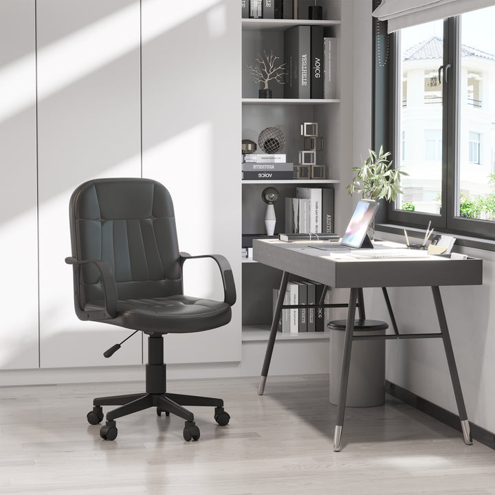 Swivel Executive Office Chair, PU Leather Computer Desk Chair with Adjustable Height, Wheels, Black