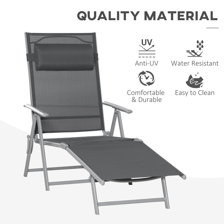 Outsunny Outdoor Folding Chaise Lounge Chair Recliner with Portable Design & 7 Adjustable Backrest Positions ， Steel Fabric Sun Lounger