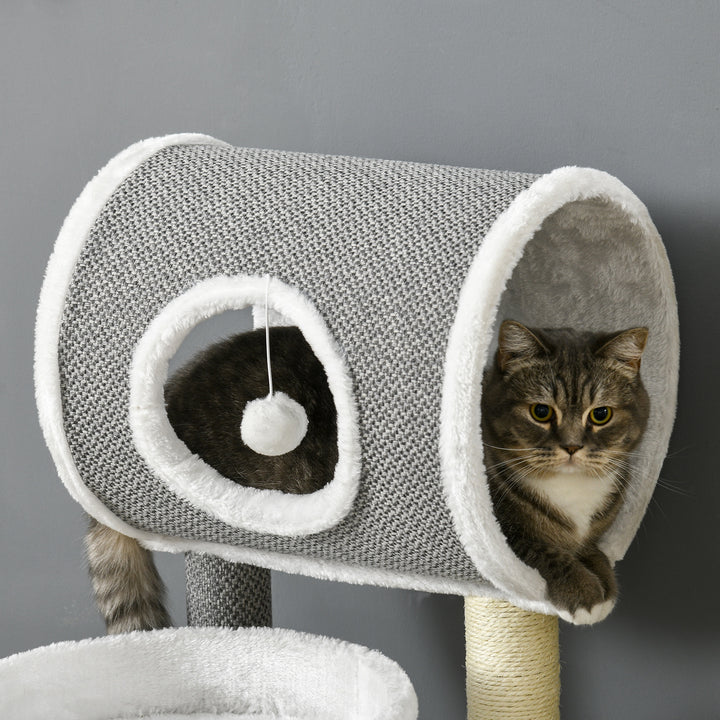 PawHut Cat Tree for Indoor Cats with Scratching Post, Bed, Tunnel, Toy Ball, 48 x 48 x 73 cm, White