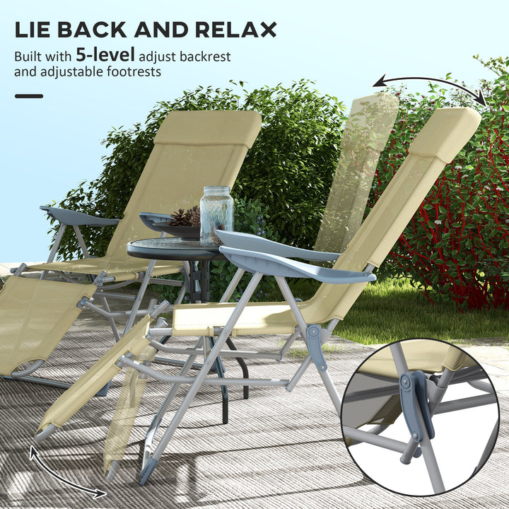 Set of Two Sun Loungers, with Five-Position Adjustable Backs - Beige