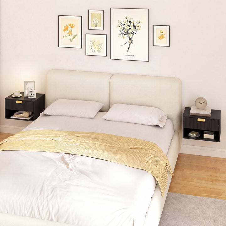 Set of 2 Wall Mounted Nightstands, Floating Bedside Tables with Fluted