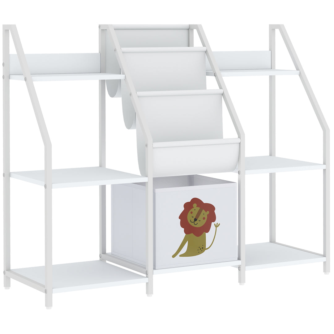 Kids Bookshelf and Toy Storage with 3-Tier Sling Book Rack and Fabric 