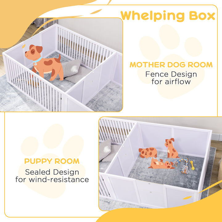 7 Panels Playpen with 3 Doors for Baby Dogs, Two-Room Design Puppy Whelping Box - White