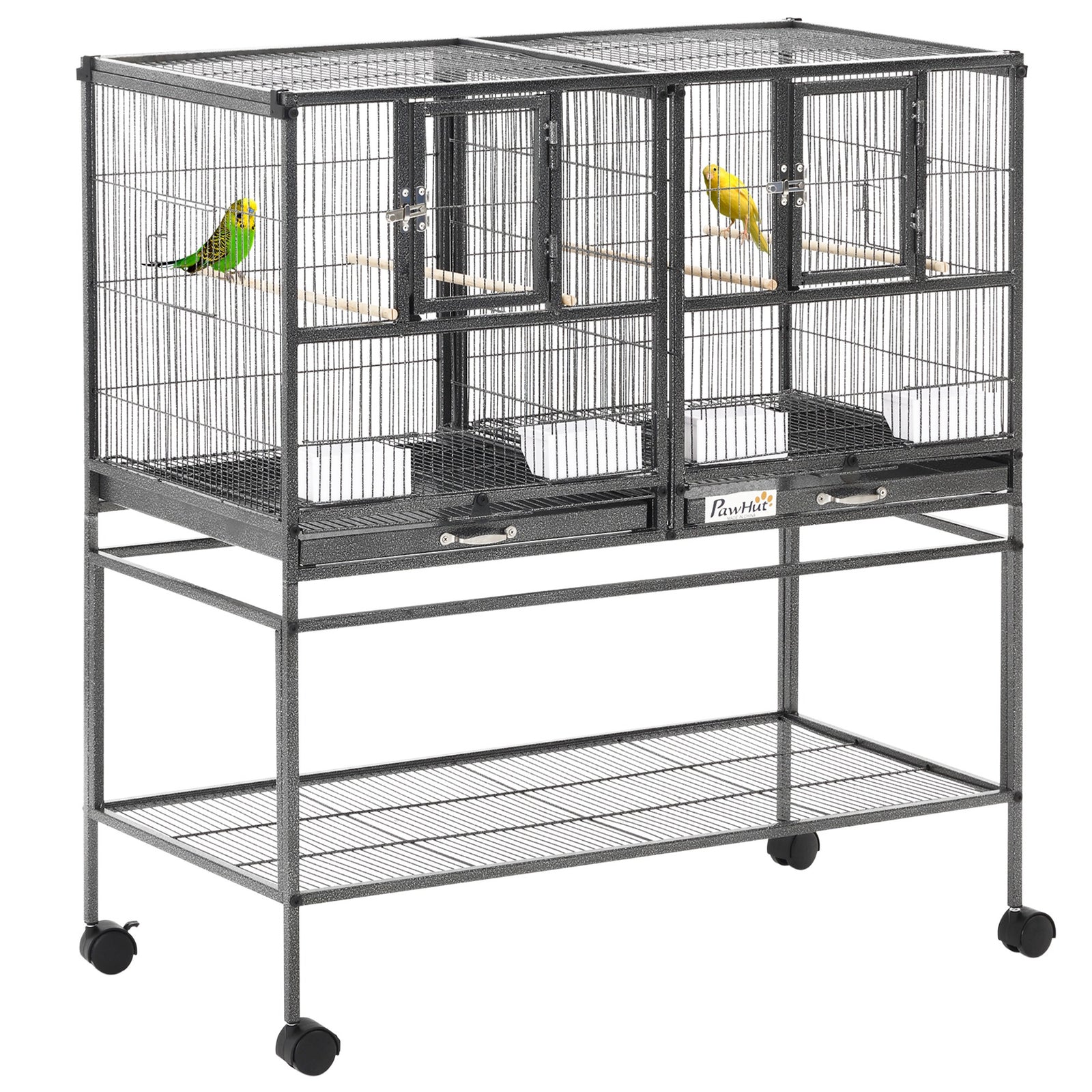 Large Bird Cage Parrot Cage with Divider, Slide Tray for Finch Canaries Parakeets Cockatiels, 95 x 45.5 x 102 cm