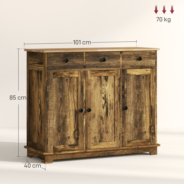 Sideboard with Rubberwood Top and Adjustable Shelves for Dining Room, Kitchen - Rustic Brown