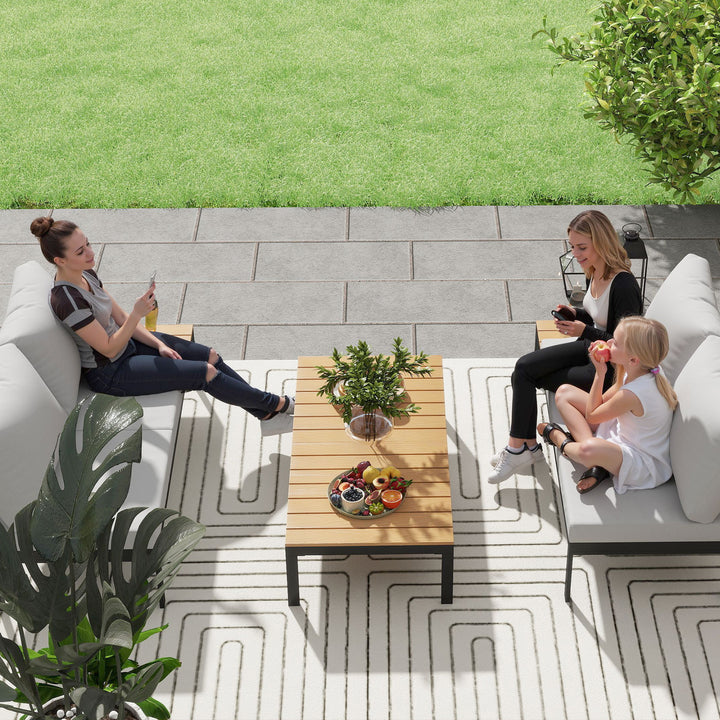 Four-Piece Garden Corner Sofa Set with 2 Loveseats and 2 Coffee Tables - Teak