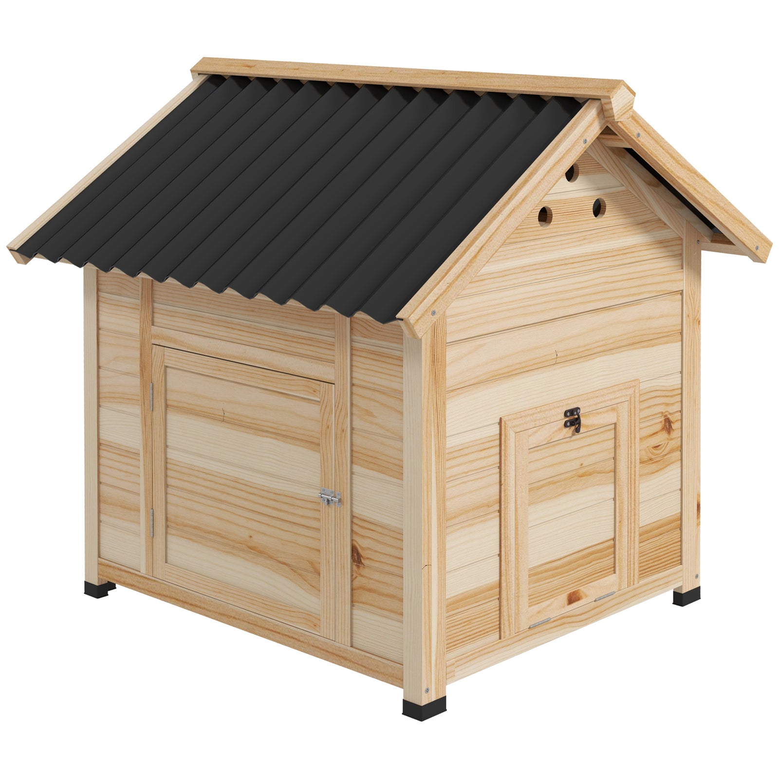 Wooden Duck House with Double Doors, Openable Roof, Ventilation Holes, Removable Base, Natural Wood Finish