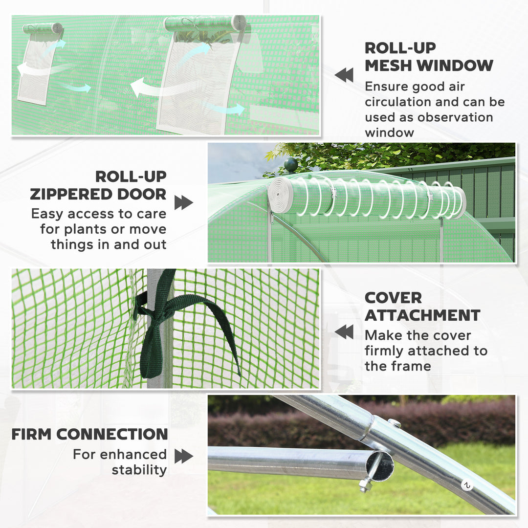 6 x 3 m Walk-in Polytunnel Greenhouse, Zipped Roll-Up Door, 8 Mesh - view 6