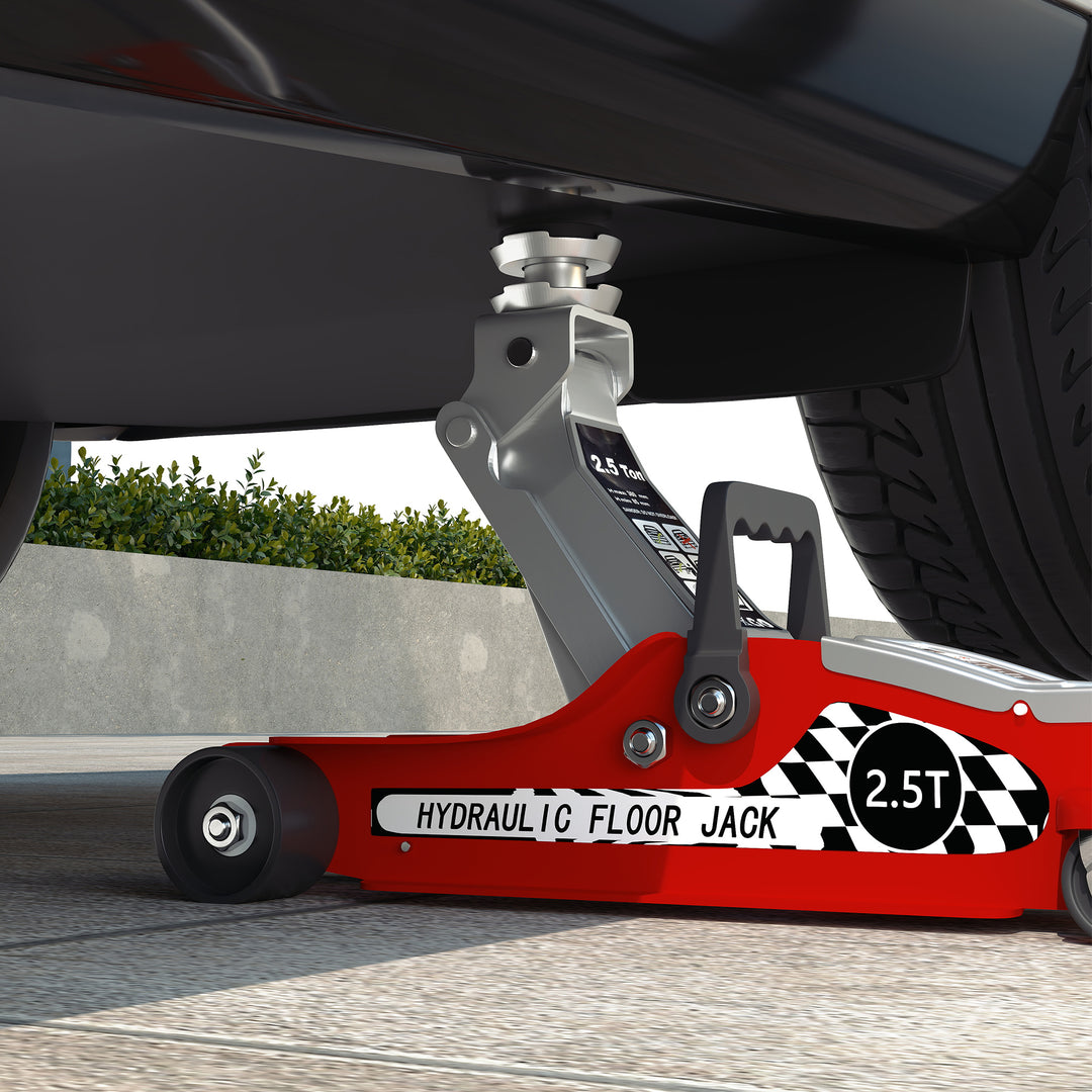 Hydraulic Low Profile Floor Jack, 2.5 Tonne Heavy Duty Steel Trolley Car Jack Lift with 80-360 mm Lifting Range, Wheels, Top Handle, Red