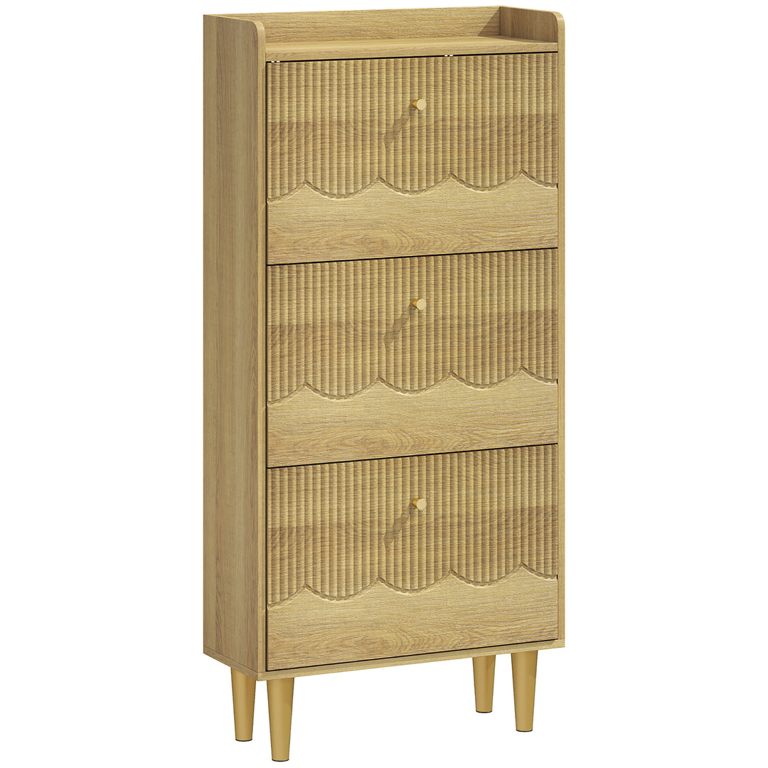 Narrow Shoe Cabinet, Modern Shoe Storage Cabinet with 3 Flip Drawers, 