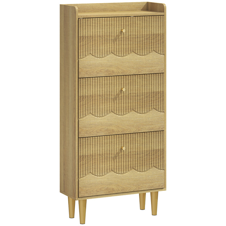 Narrow Shoe Cabinet, Modern Shoe Storage Cabinet with 3 Flip Drawers, 