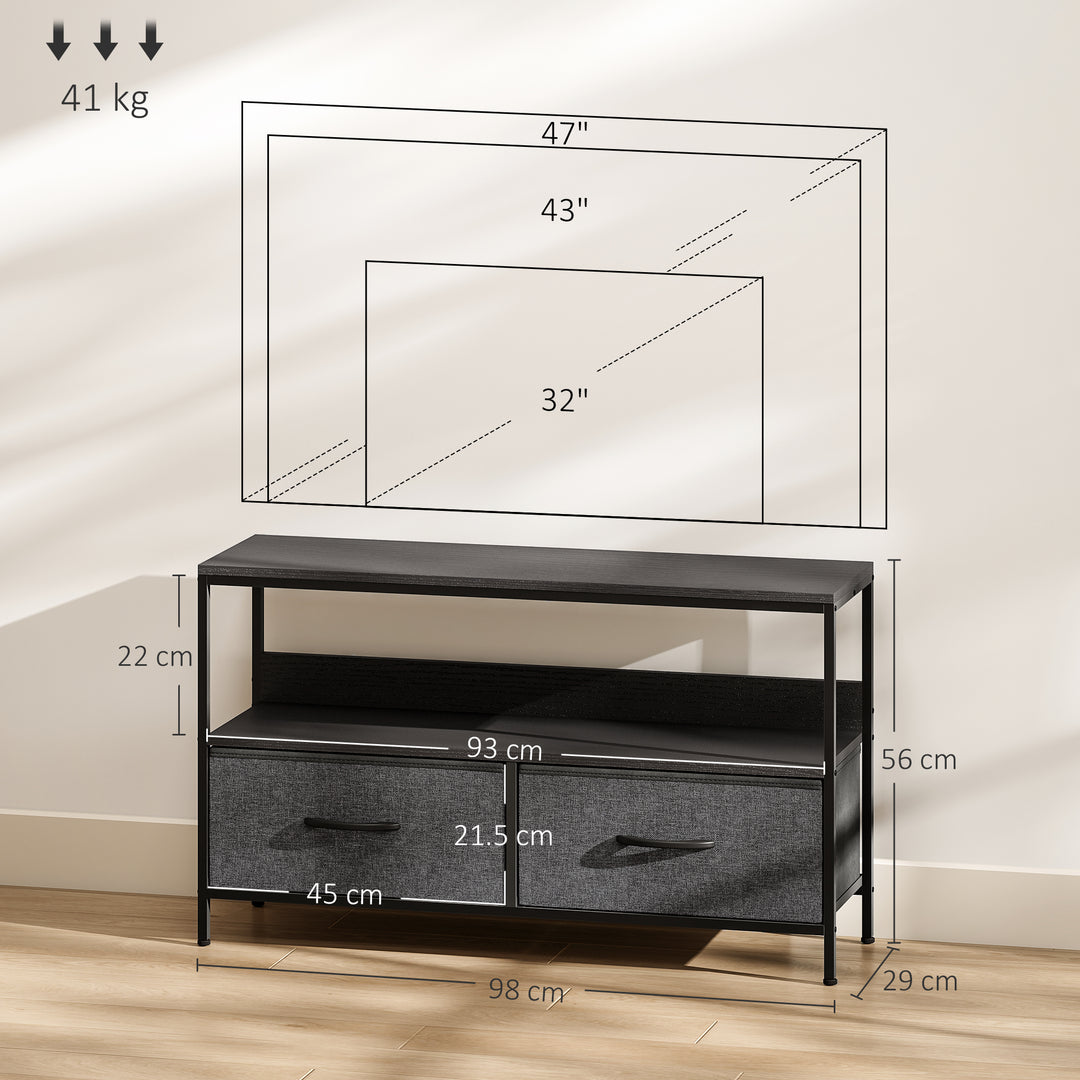 TV Stand Cabinet with 2 Foldable Drawers - Black